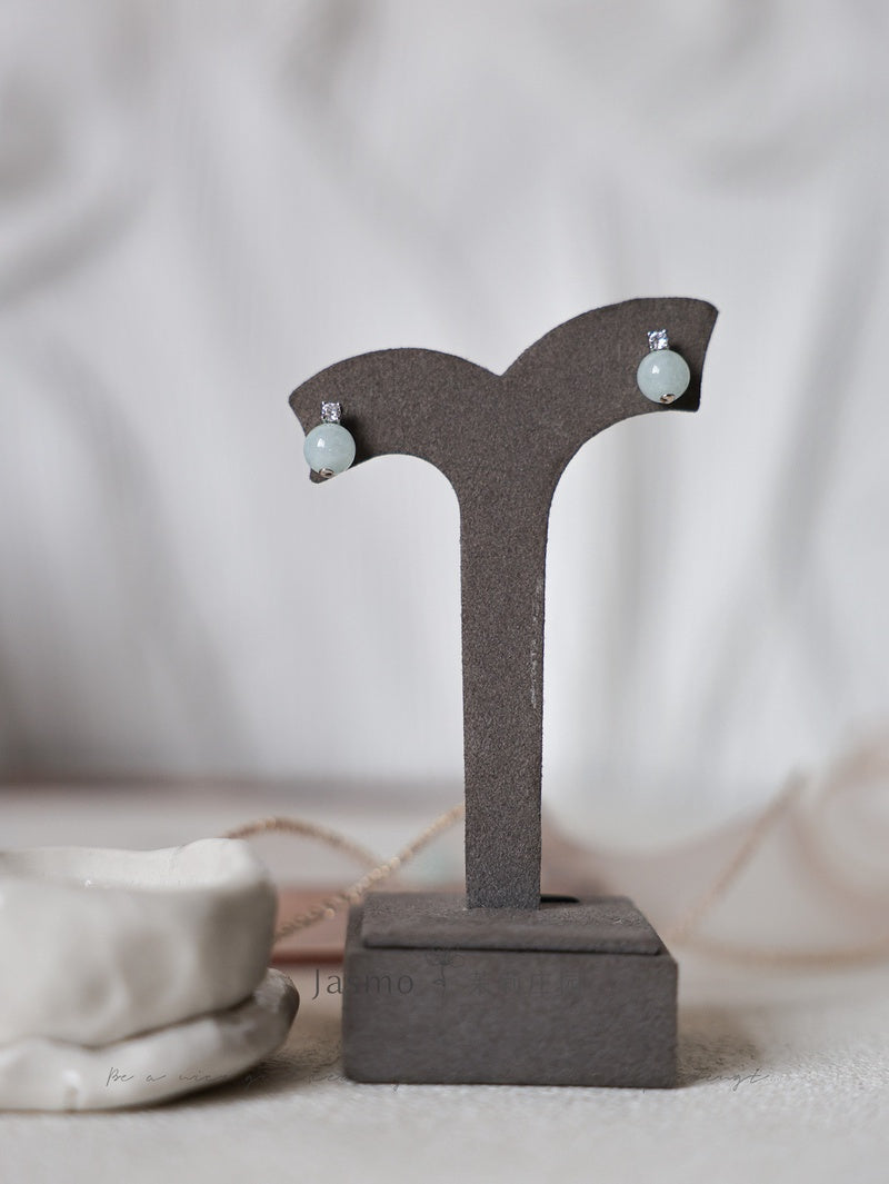 8mm Amazonite Stone Zircon Silver Earrings