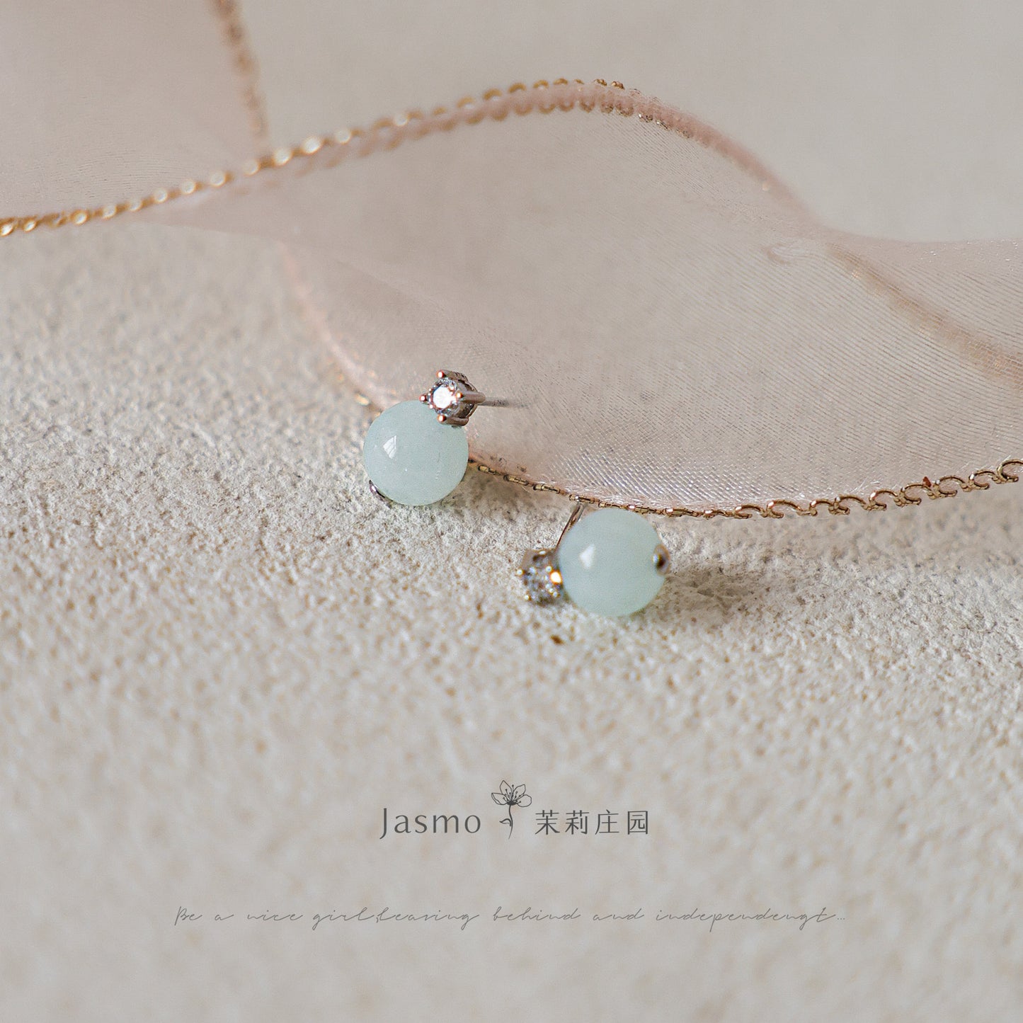 8mm Amazonite Stone Zircon Silver Earrings