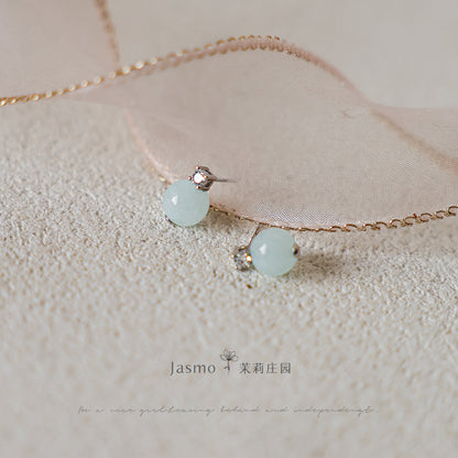 8mm Amazonite Stone Zircon Silver Earrings
