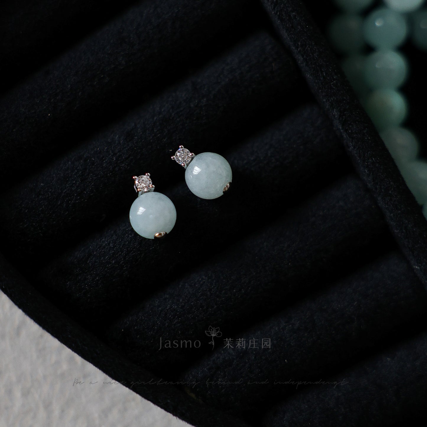 8mm Amazonite Stone Zircon Silver Earrings