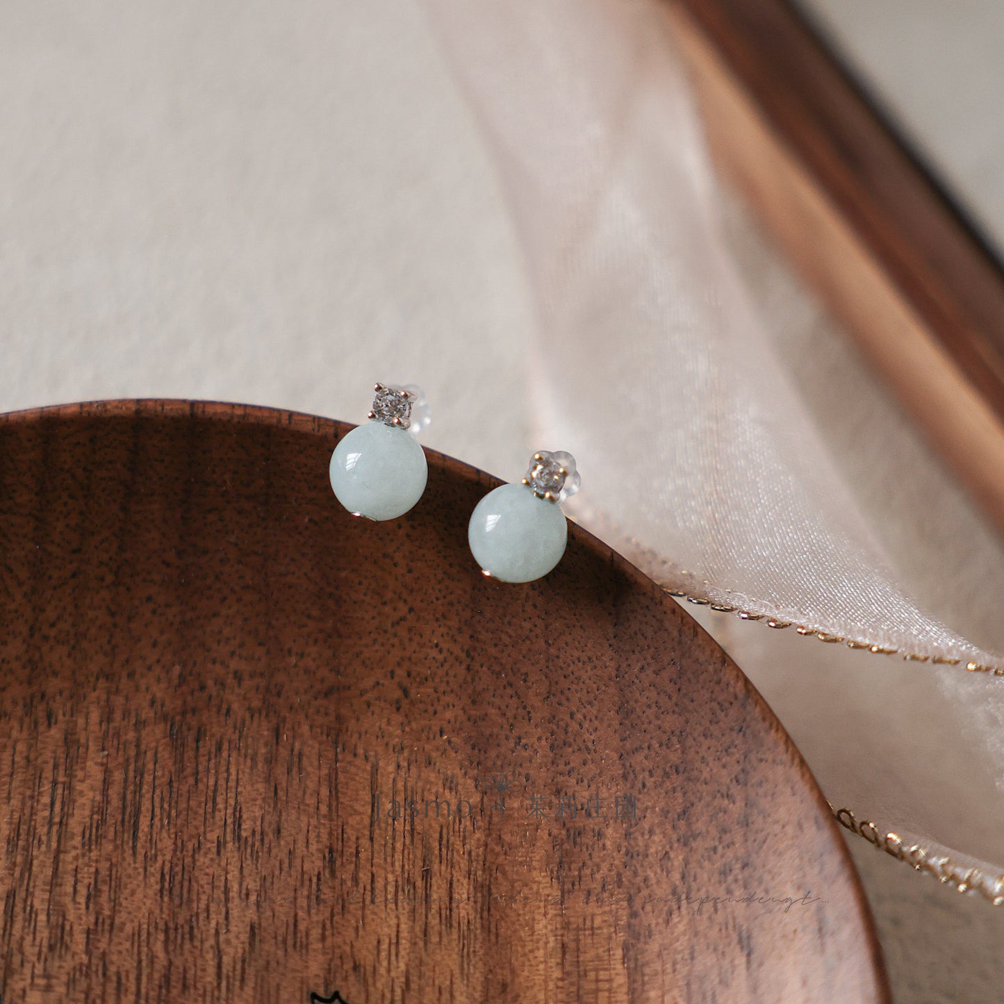 8mm Amazonite Stone Zircon Silver Earrings