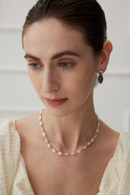 6.0-7.0mm Baroque Pearl Silver Beaded Necklace