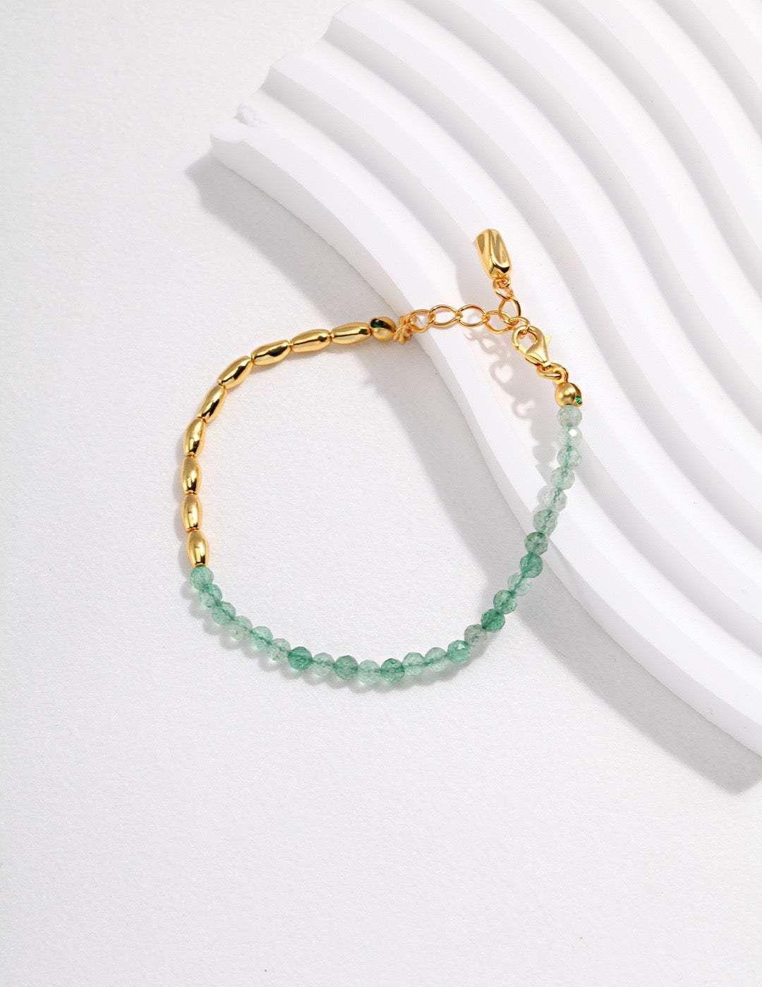 Green Crystal Beaded Silver Bracelet