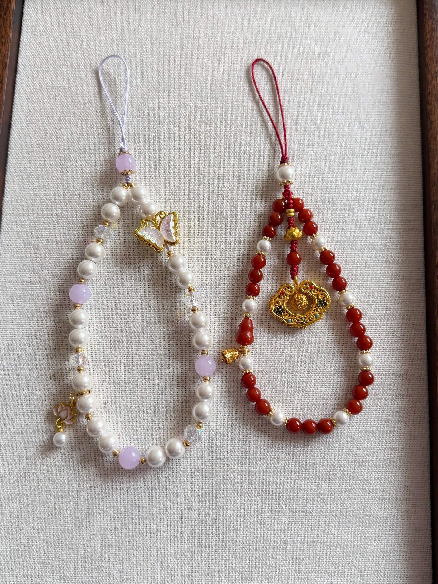 Chinoiserie  Purple And Red Beaded Phone Charm | Phone Holders/Stands/Charm | Three Fleas