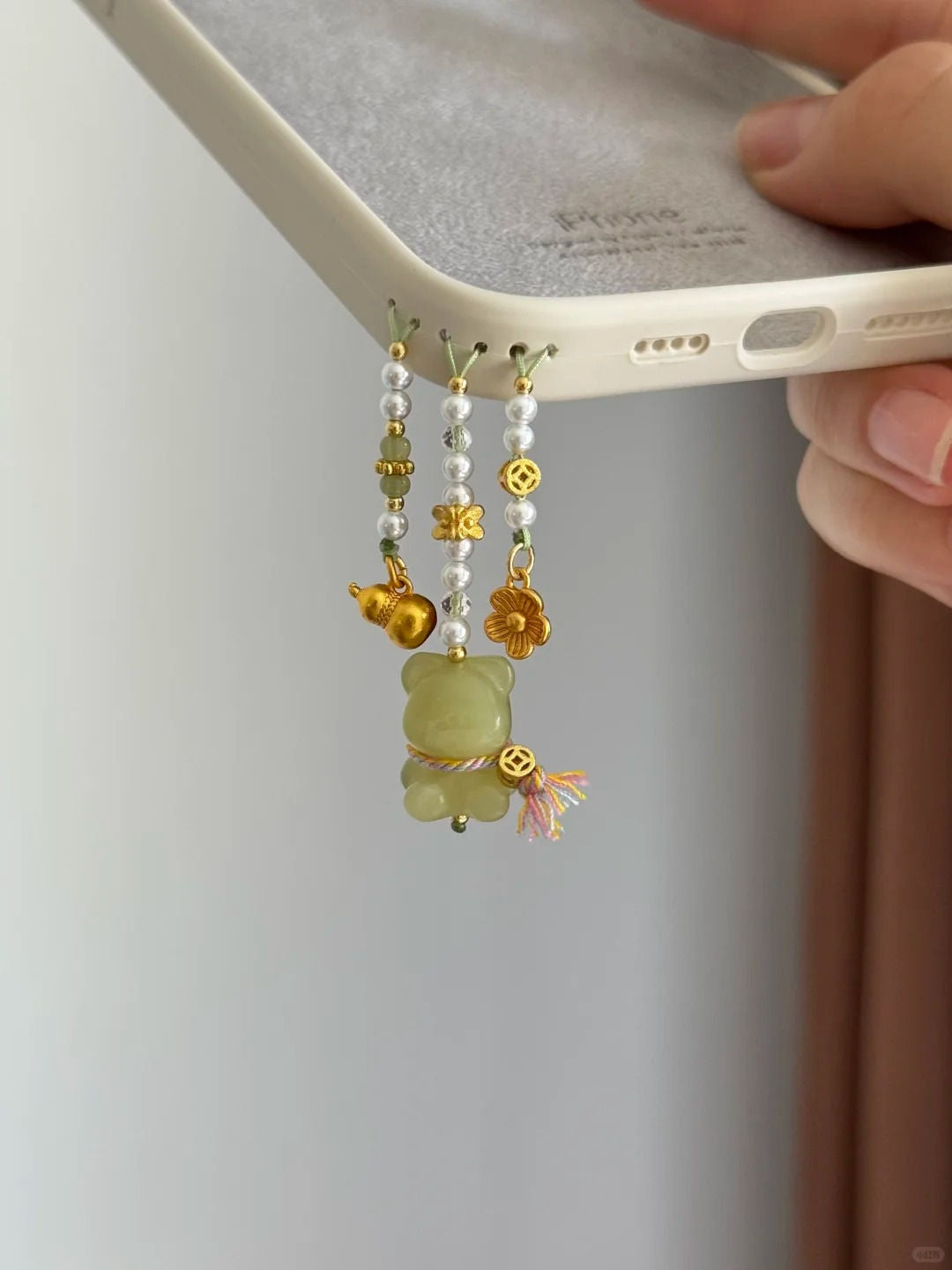 Lucky Jade Bear Beaded Tassel Pendant With Phone Case