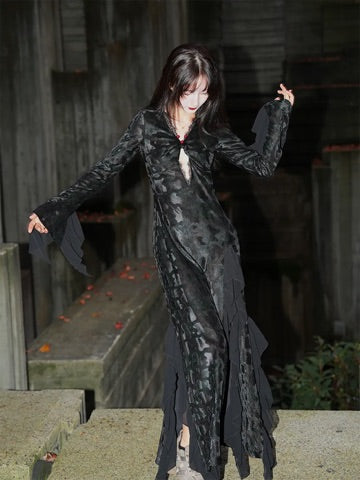 Black Python High-Slit New Chinese Lace Dress