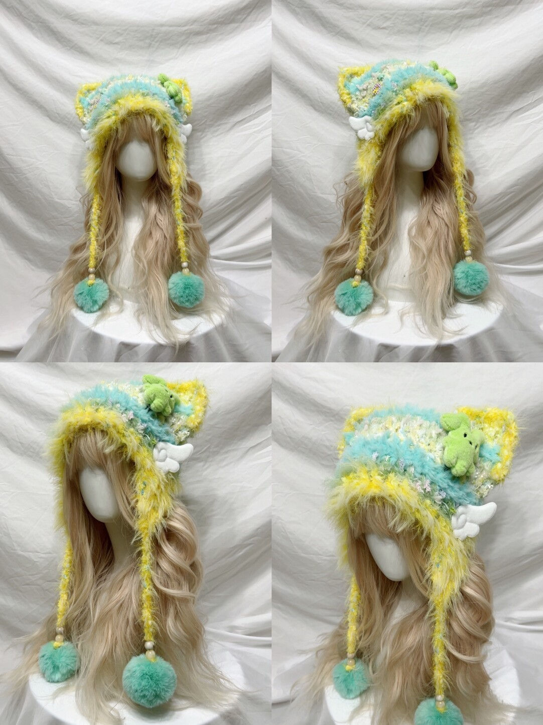 Plush Animal Ear Pom-Pom Crochet Hat