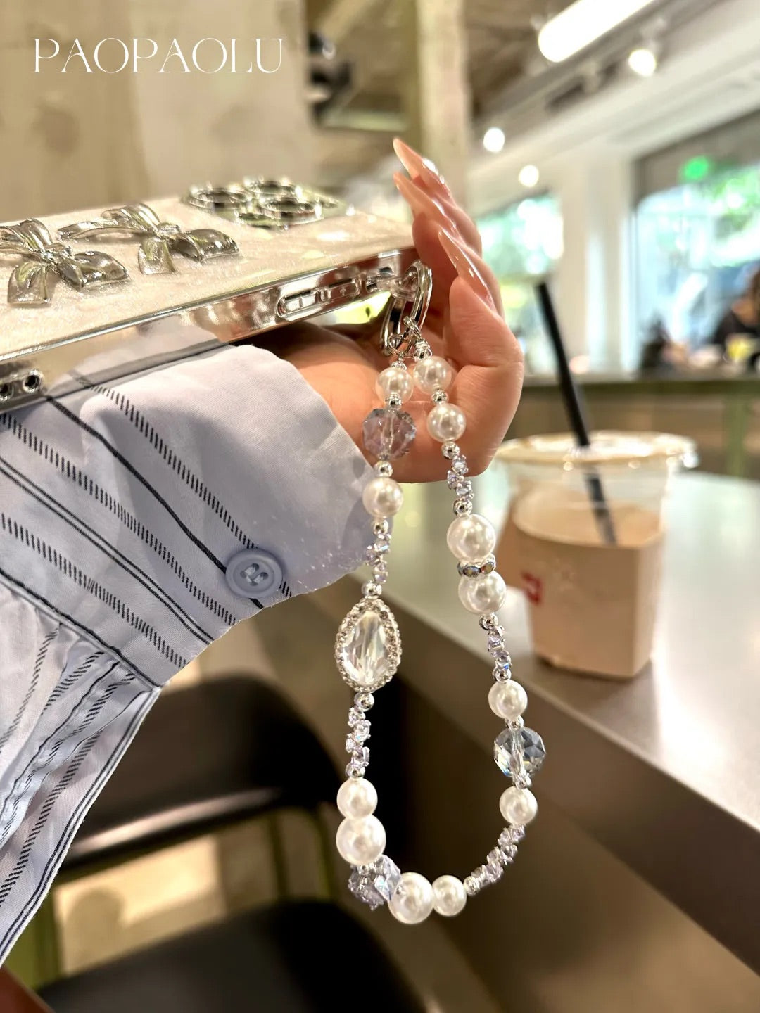 Pearl Crystal Beaded Phone Charm