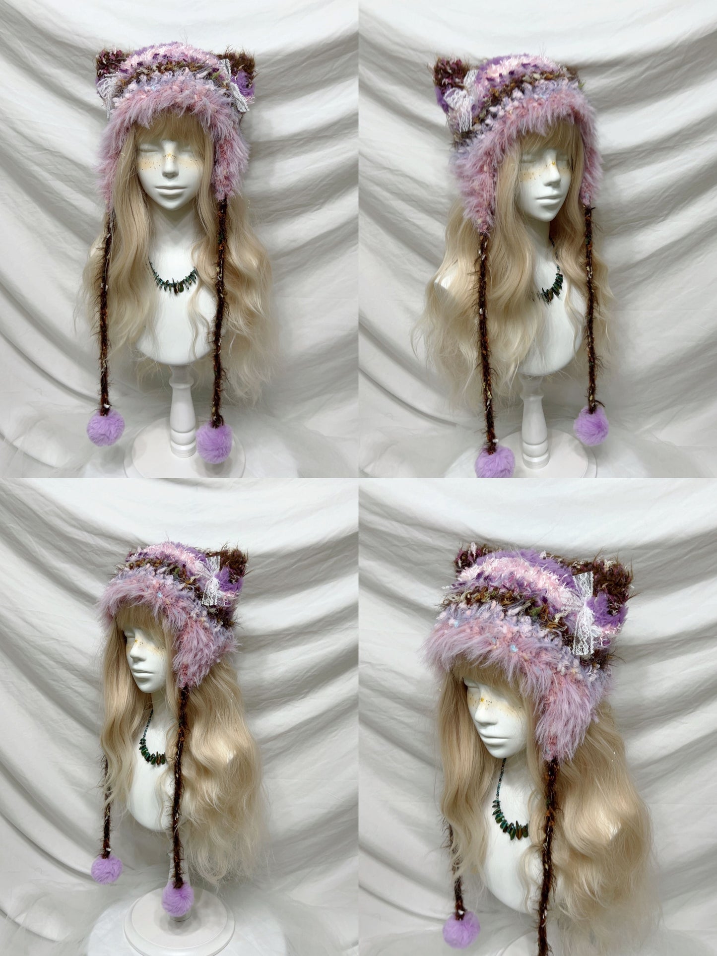 Fluffy Animal Ear Pom-Pom Crochet Hat