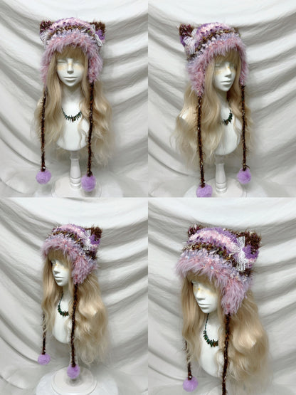 Fluffy Animal Ear Pom-Pom Crochet Hat