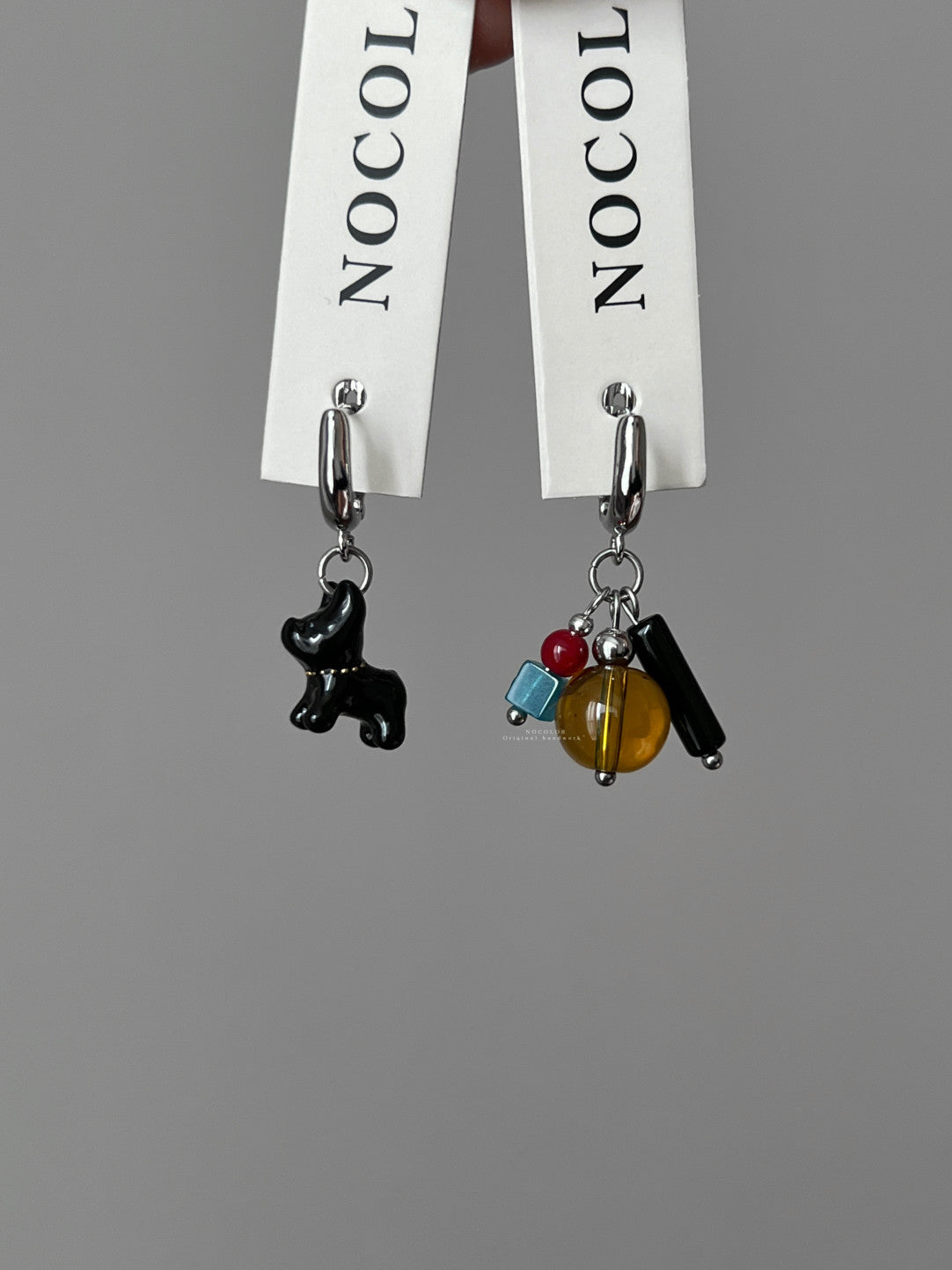 A Black Puppy Asymmetric Earrings