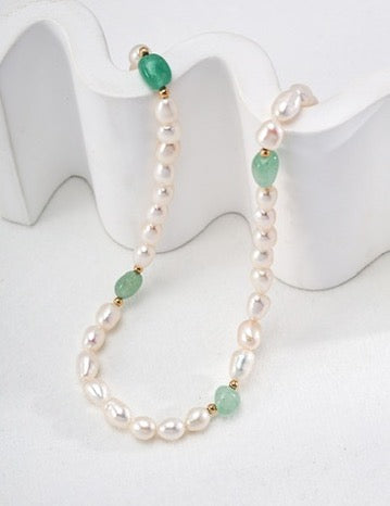 6.0-8.0mm Freshwater Pearl Jade Beaded Necklace