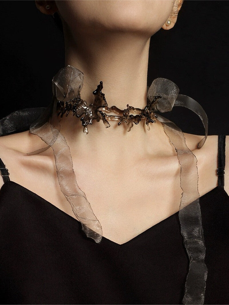 Resin Butterfly Choker with Organza Ribbon