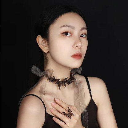 Resin Butterfly Choker with Organza Ribbon