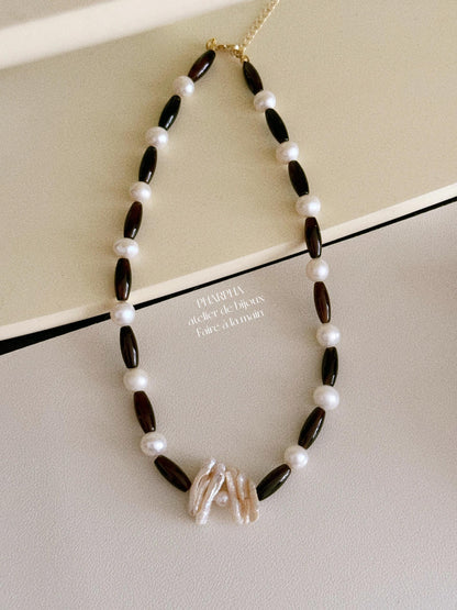 Agate Baroque Pearl Beaded Necklace