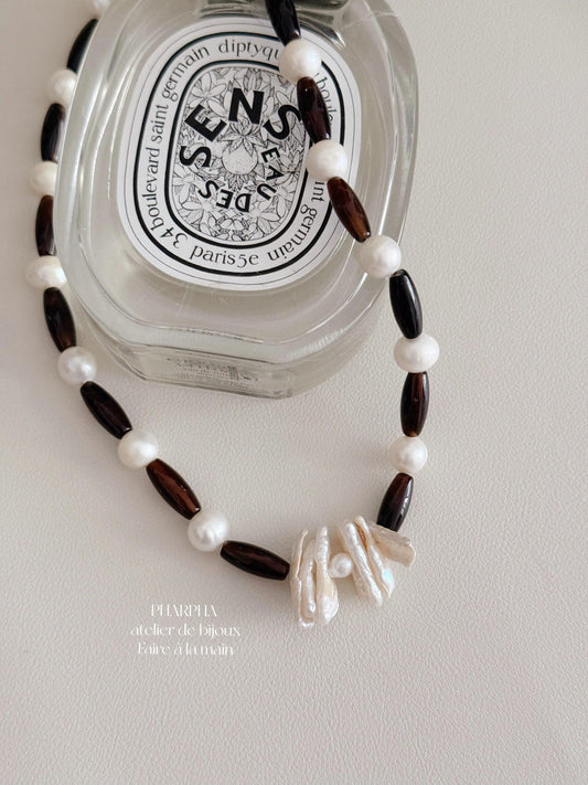 Agate Baroque Pearl Beaded Necklace
