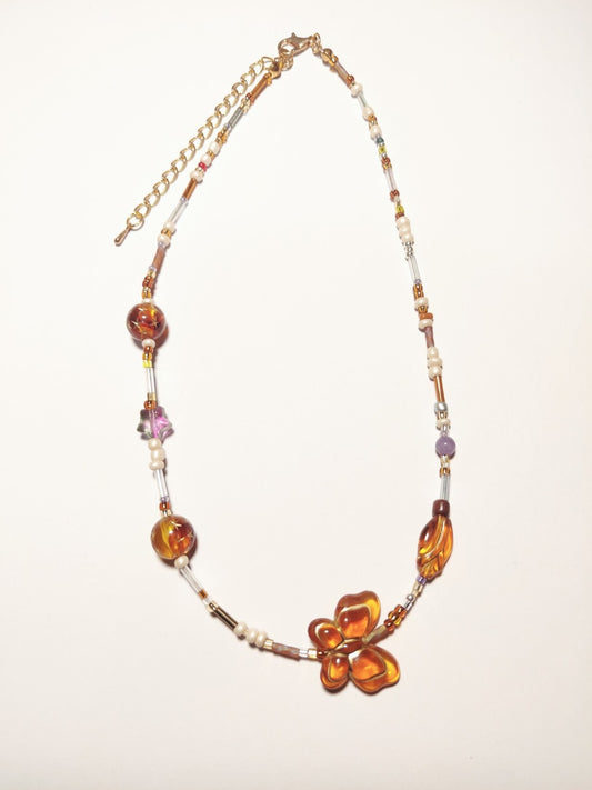 Amber Butterfly Beaded Necklace