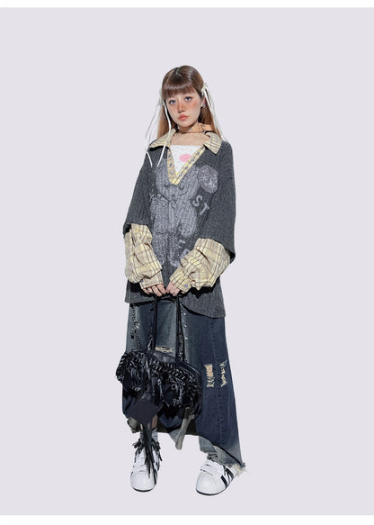 American Plaid Patchwork Oversized Shirt Jacket