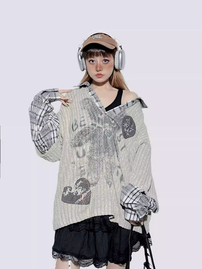 American Plaid Patchwork Oversized Shirt Jacket