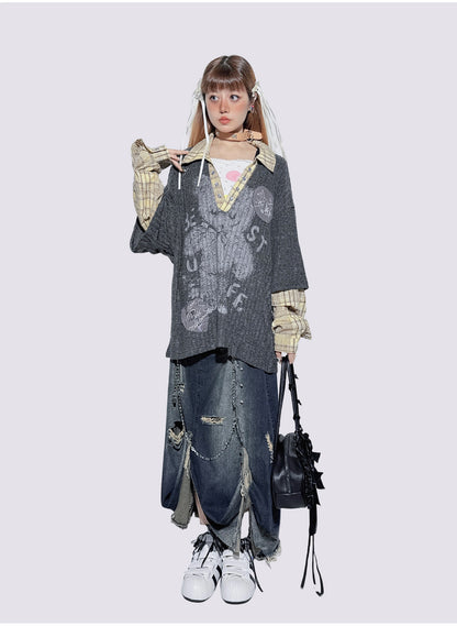 American Plaid Patchwork Oversized Shirt Jacket