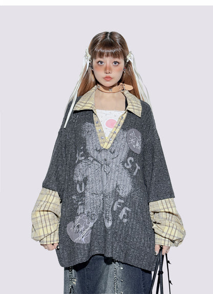 American Plaid Patchwork Oversized Shirt Jacket
