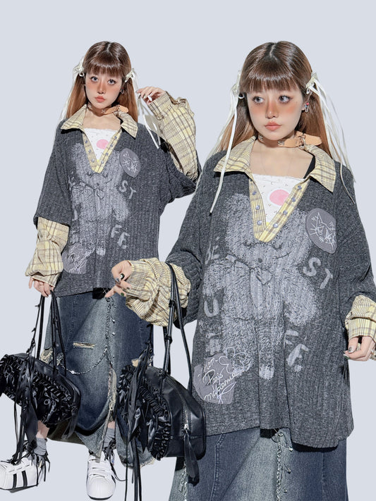 American Plaid Patchwork Oversized Shirt Jacket