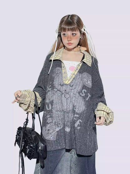 American Plaid Patchwork Oversized Shirt Jacket