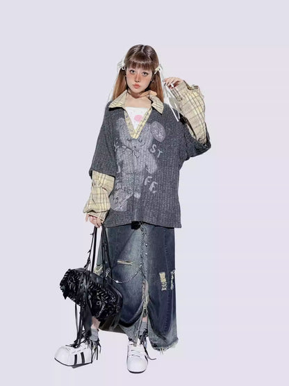 American Plaid Patchwork Oversized Shirt Jacket
