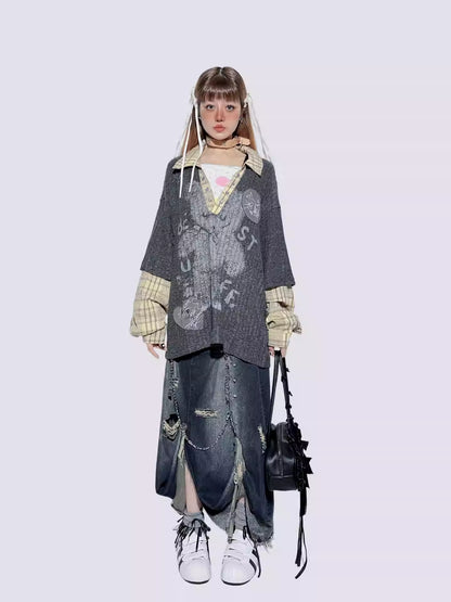 American Plaid Patchwork Oversized Shirt Jacket