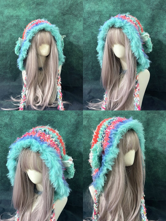 Animal Ear Pom-Pom Crochet Hat
