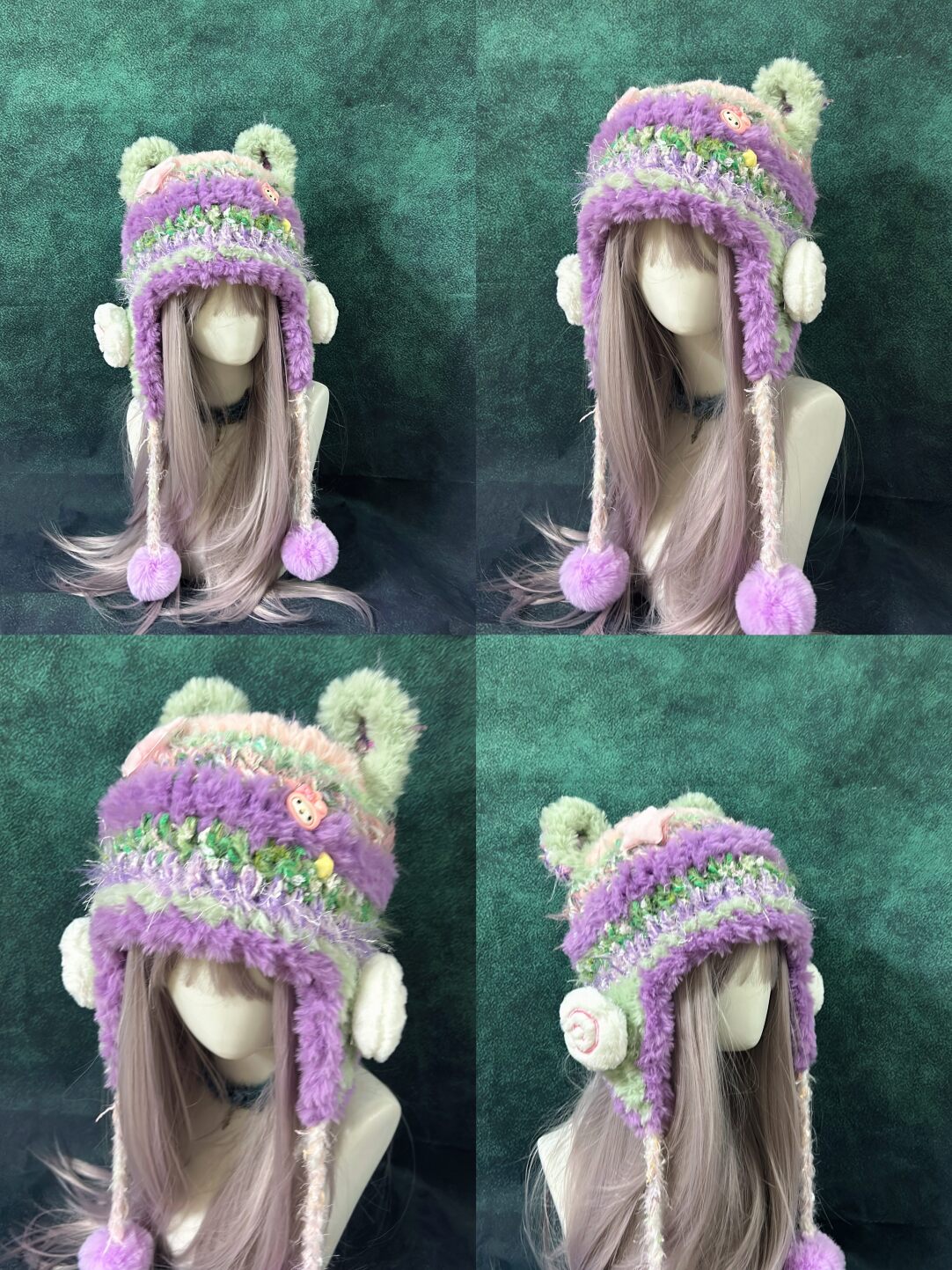 Animal Ear Pom-Pom Crochet Hat