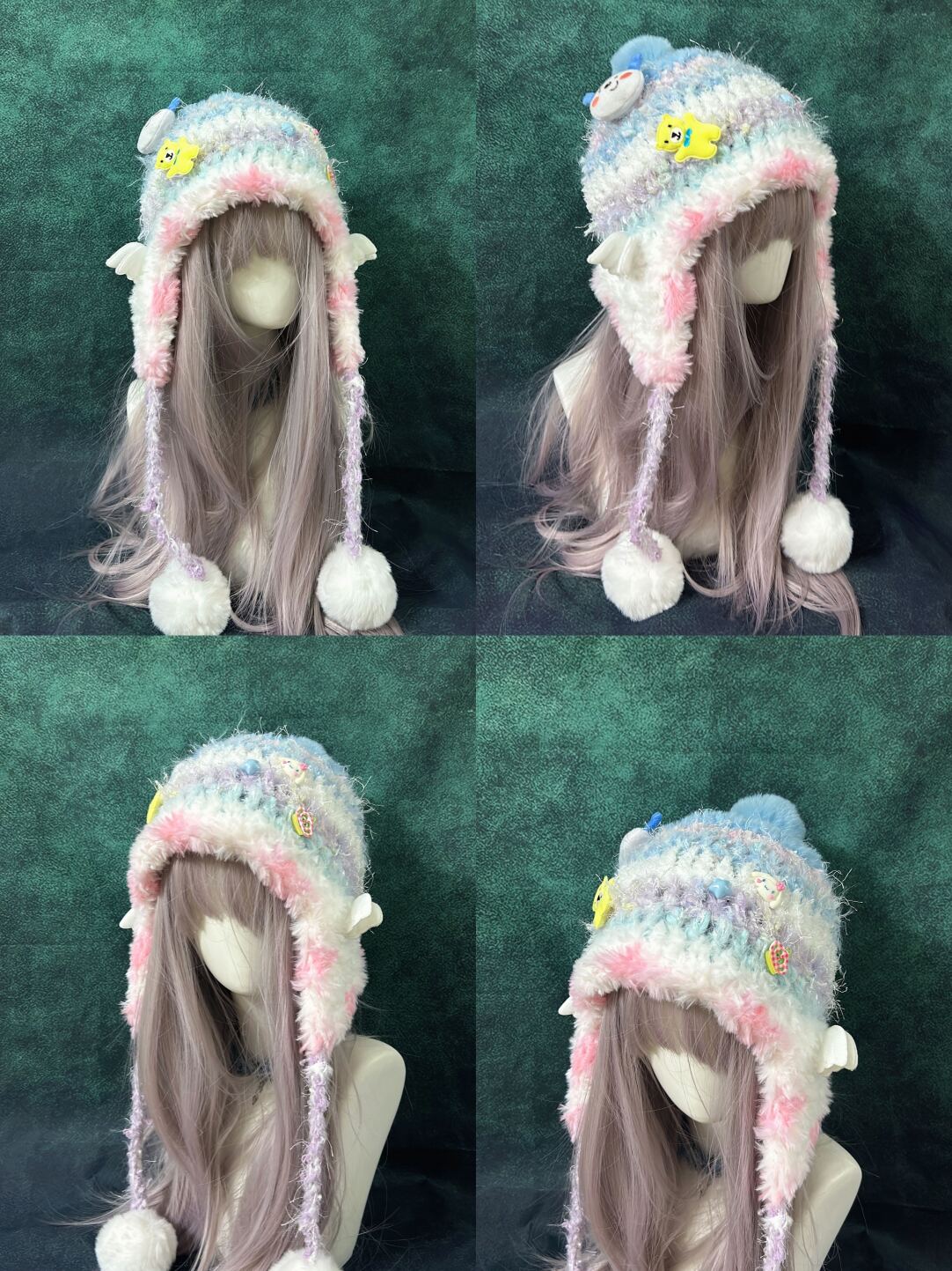 Animal Ear Pom-Pom Crochet Hat