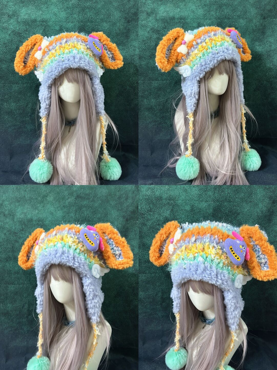 Animal Ear Pom-Pom Crochet Hat
