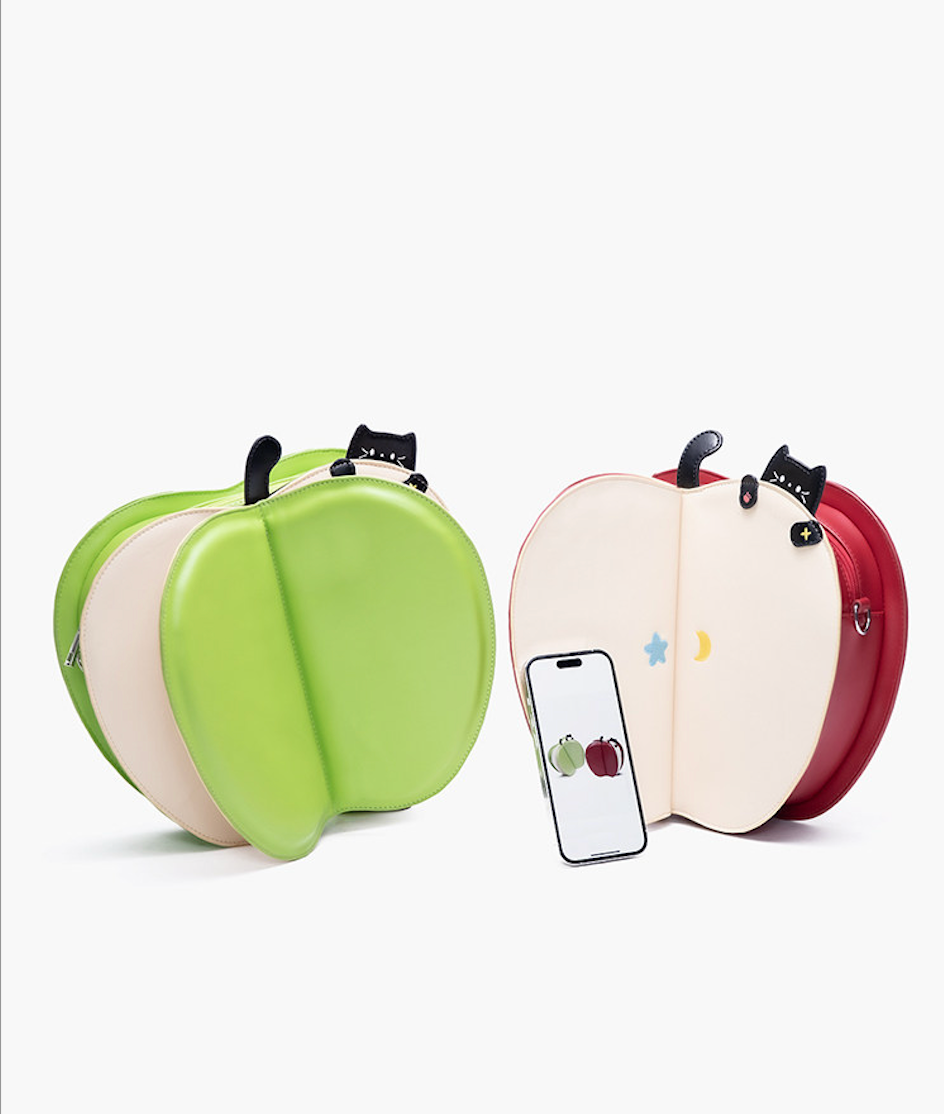 Apple-Shaped Flip Cover Cat Embroidered Backpack | Bag | Three Fleas