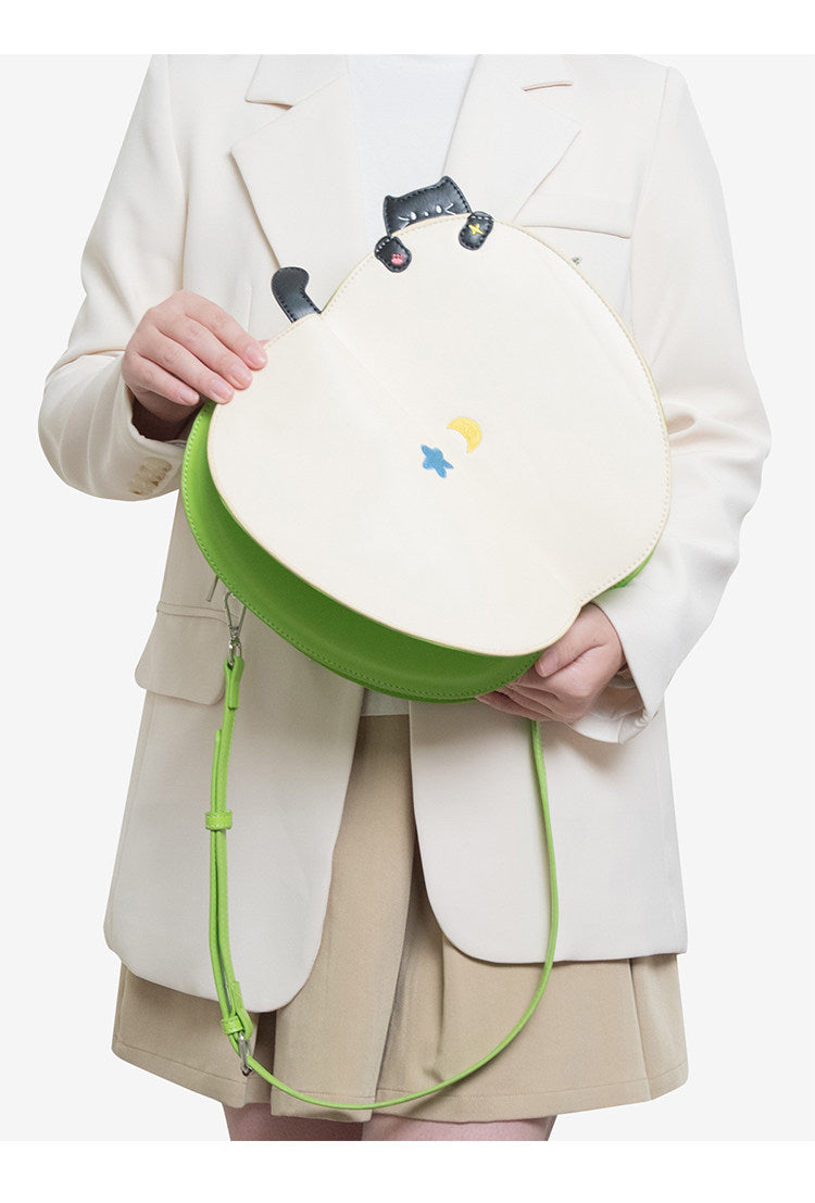 Apple-Shaped Flip Cover Cat Embroidered Backpack | Bag | Three Fleas