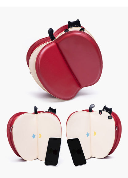 Apple-Shaped Flip Cover Cat Embroidered Backpack | Bag | Three Fleas