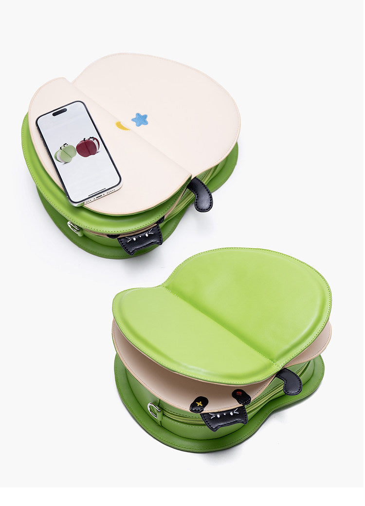 Apple-Shaped Flip Cover Cat Embroidered Backpack | Bag | Three Fleas