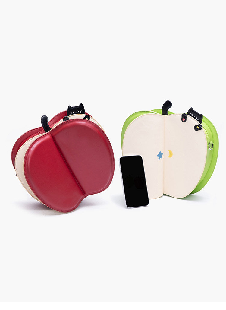 Apple-Shaped Flip Cover Cat Embroidered Backpack | Bag | Three Fleas