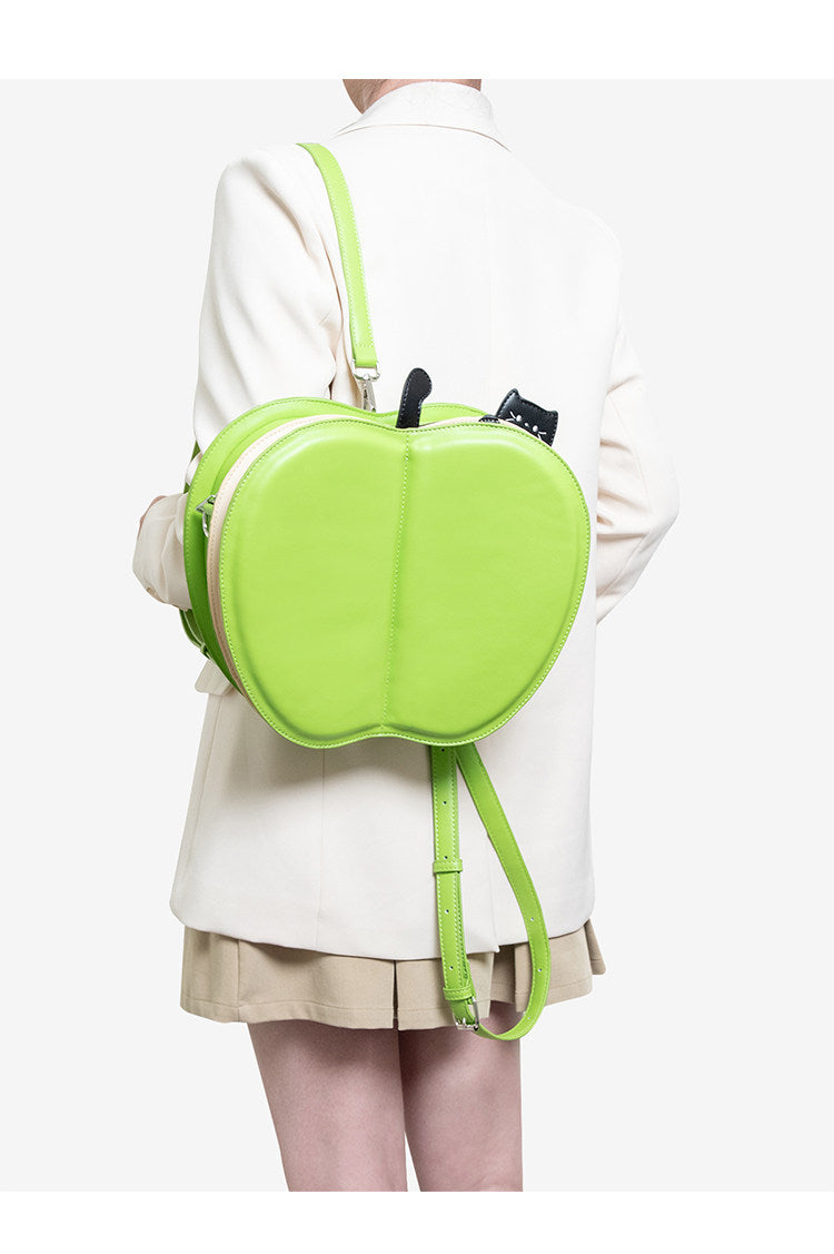 Apple-Shaped Flip Cover Cat Embroidered Backpack | Bag | Three Fleas
