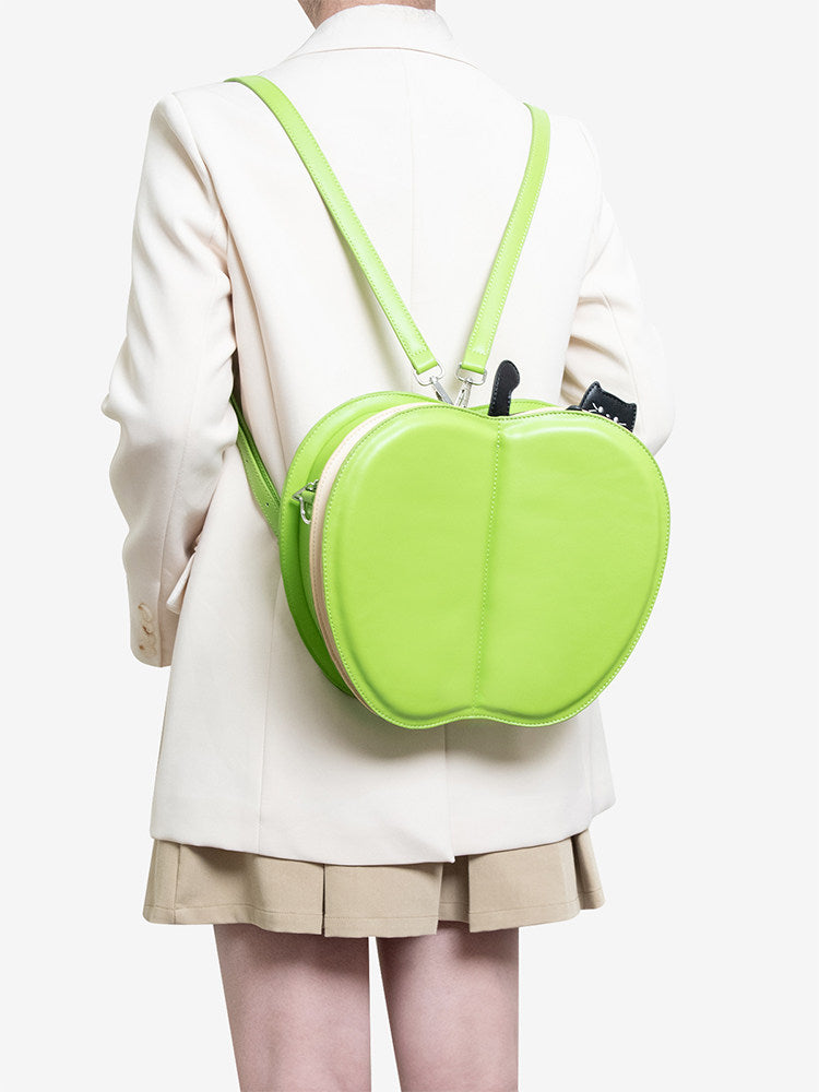 Apple-Shaped Flip Cover Cat Embroidered Backpack | Bag | Three Fleas