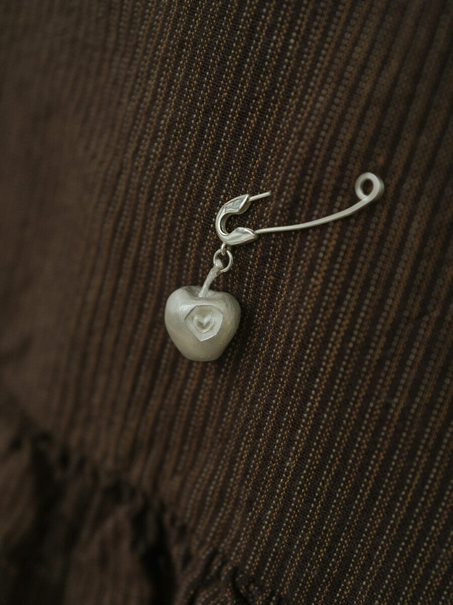 Apple Heart Silver Brooch