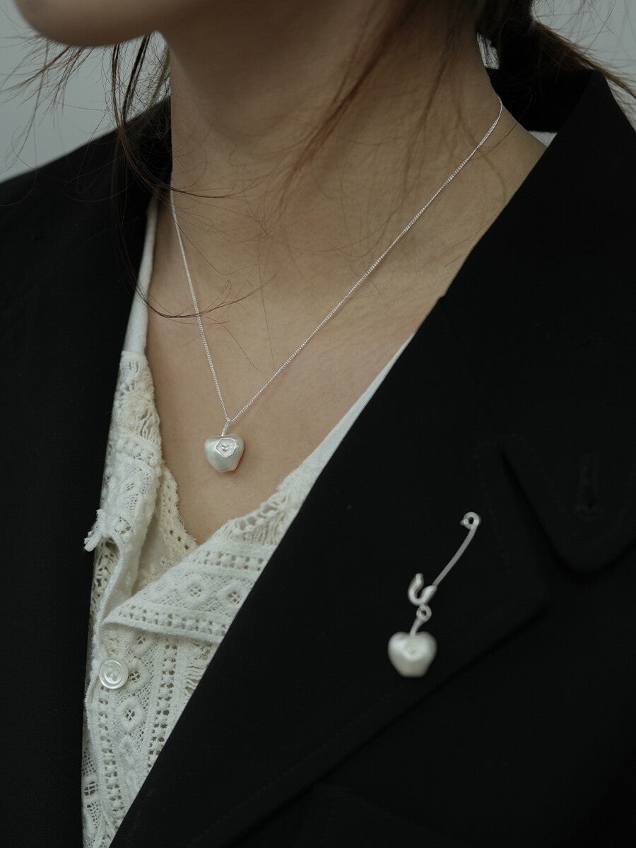 Apple Heart Silver Brooch