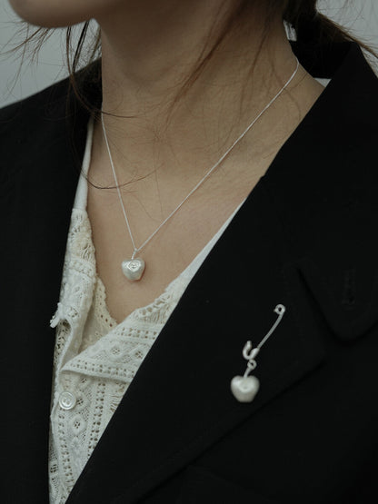 Apple Heart Silver Brooch