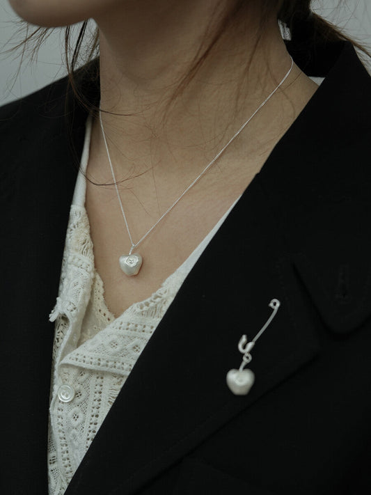 Apple Heart Silver Brooch