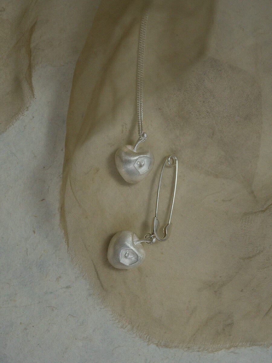 Apple Heart Silver Brooch