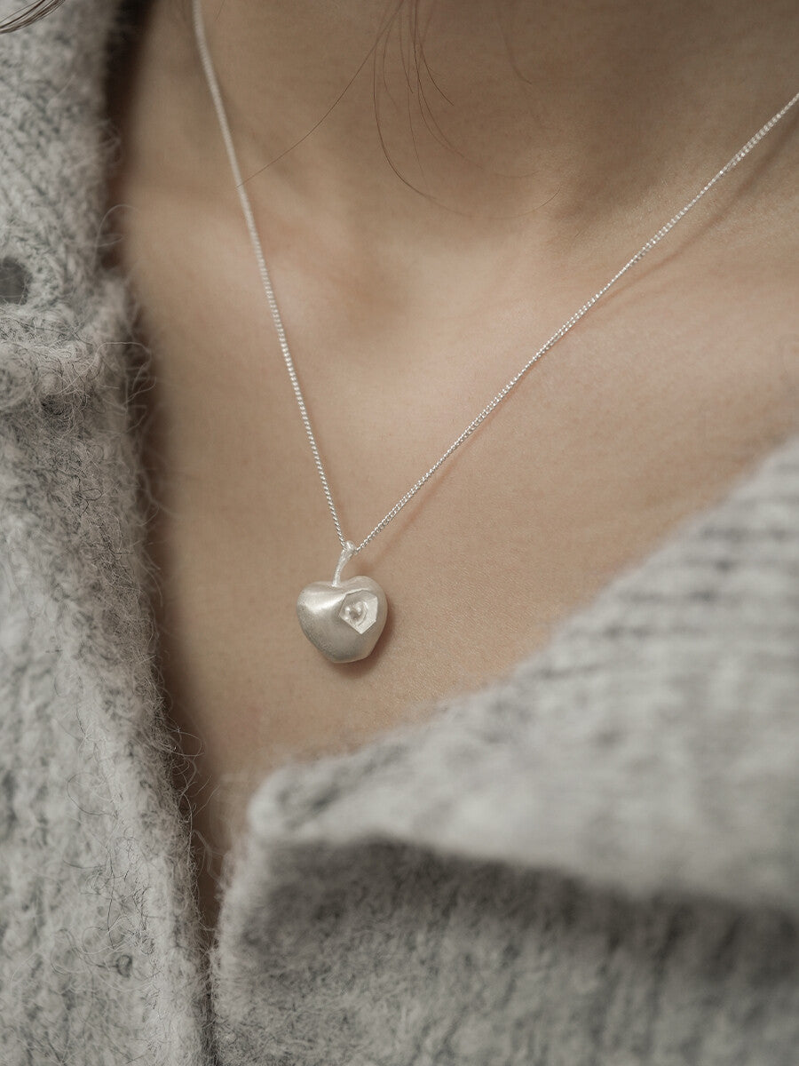 Apple Heart Silver Brooch