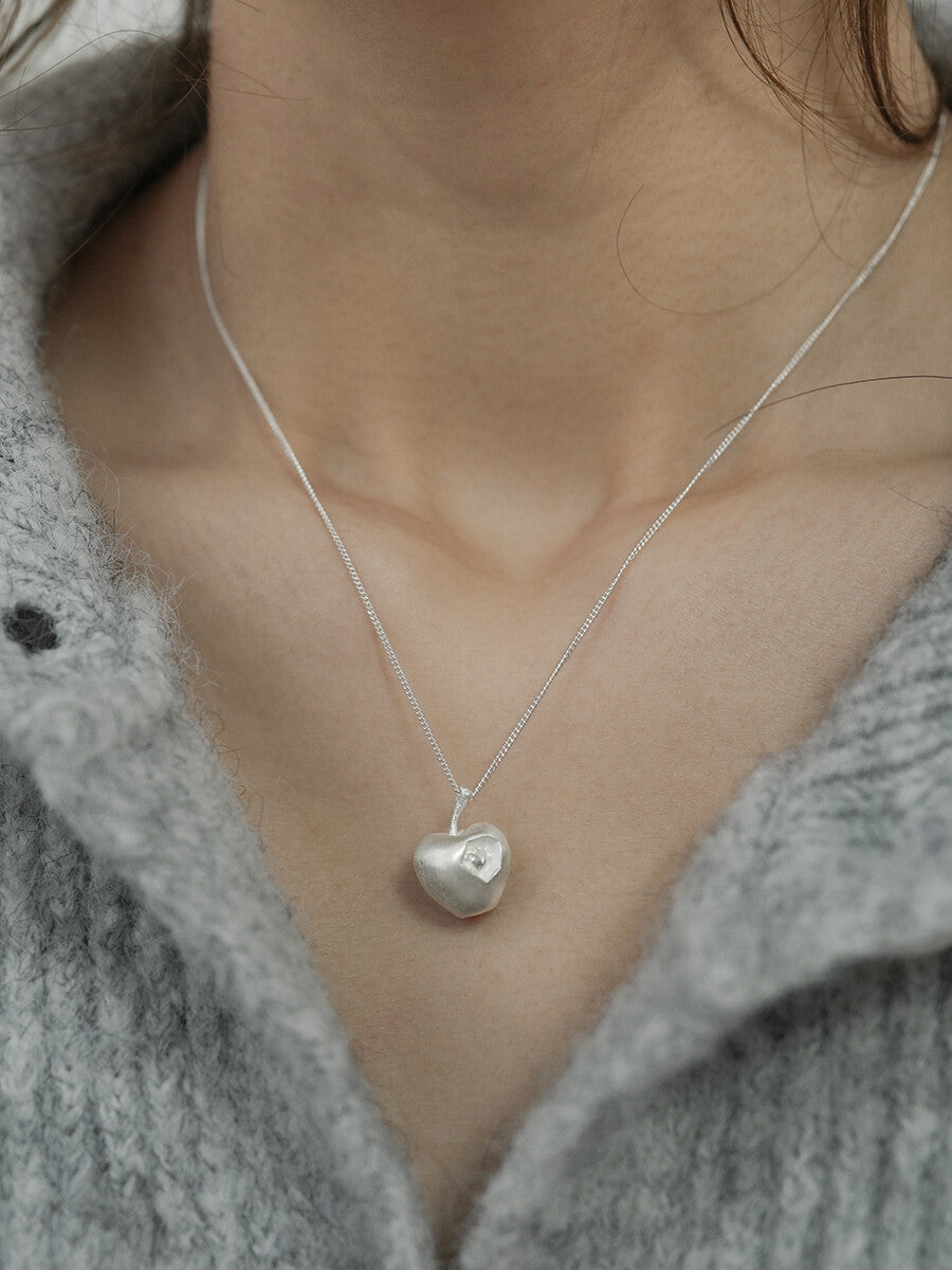 Apple Heart Silver Brooch