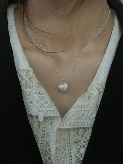 Apple Heart Silver Brooch