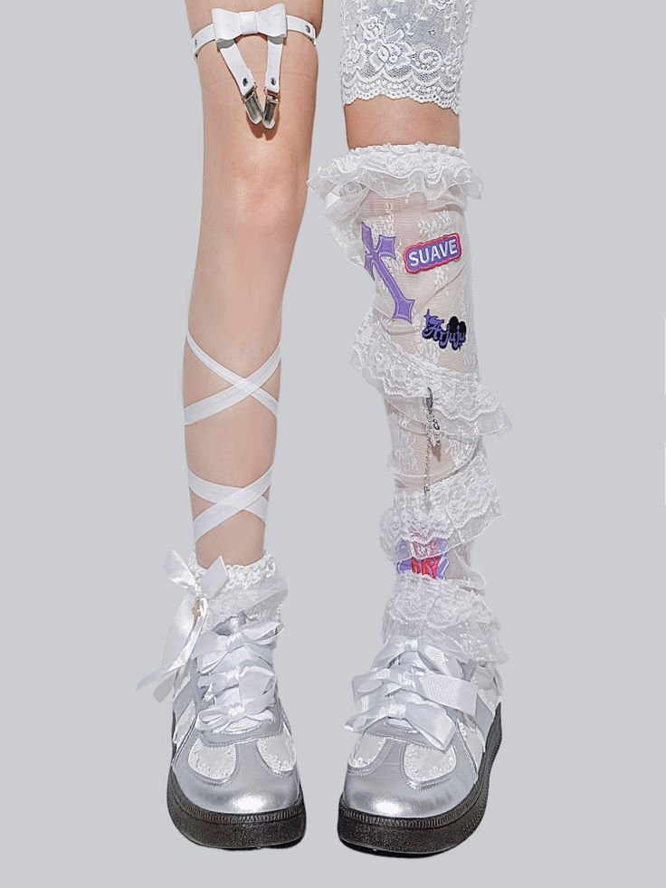 Asymmetrical Lace Strap Thigh-High Socks | Socks | Three Fleas