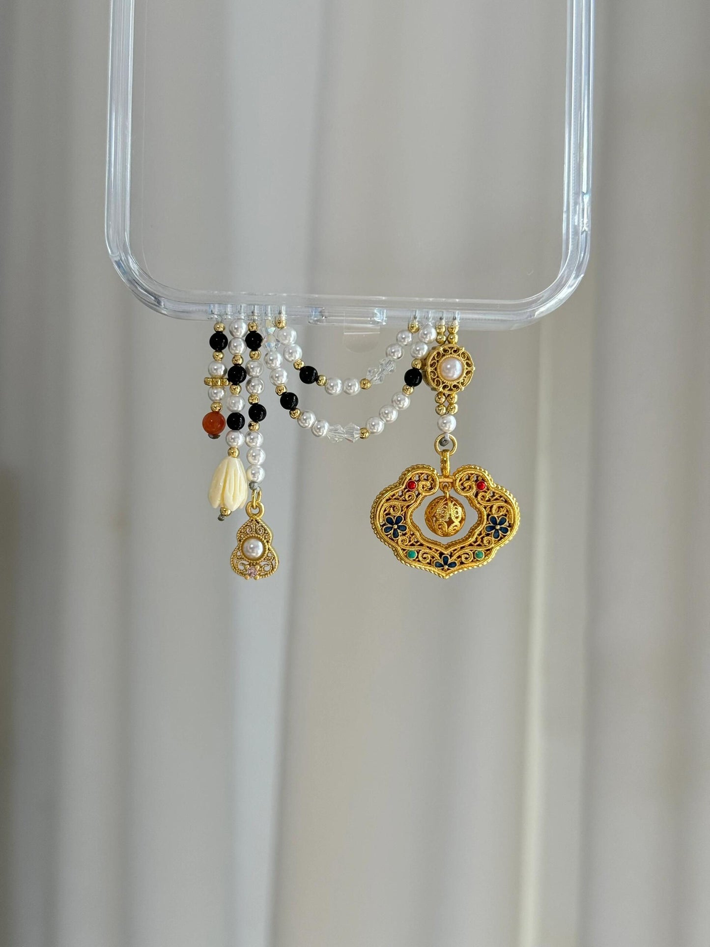 Auspicious Golden Lock Beaded Pendant With Phone Case